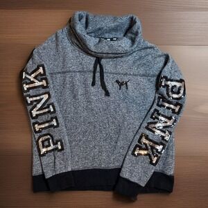 Victoria's Secret Pink Fashion Show 2014 Bling Grey/Black Sweatshirt Sz Medium